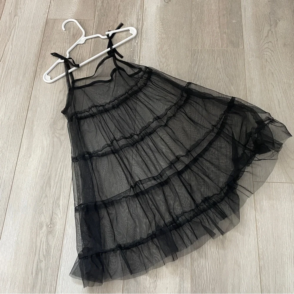 Choupette Mesh Dress sleeveless tiered girls Black (size 3-4T) layered party